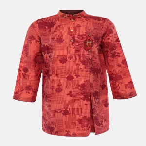 Orange Printed and Erri Embroidered Silk Panjabi